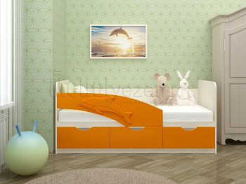 Дельфин-3 Кровать детская 3 ящика без ручек 1.6 Оранжевый глянец в Новокремлёвском - novokremlyovskoe.mebel54.com | фото