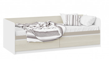 Кровать «Сканди» с 2 ящиками Дуб Гарден/Белый/Глиняный серый в Новокремлёвском - novokremlyovskoe.mebel54.com | фото