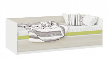 Кровать «Сканди» с 2 ящиками Дуб Гарден/Белый/Зеленый в Новокремлёвском - novokremlyovskoe.mebel54.com | фото