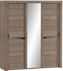 Шкаф трехдверный Соренто с раздвижными дверями Дуб стирлинг/Кофе структурный матовый в Новокремлёвском - novokremlyovskoe.mebel54.com | фото
